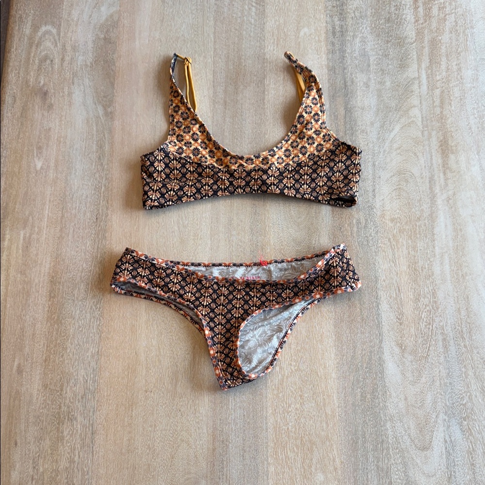 Free People Orange & Black Floral Bikini Set